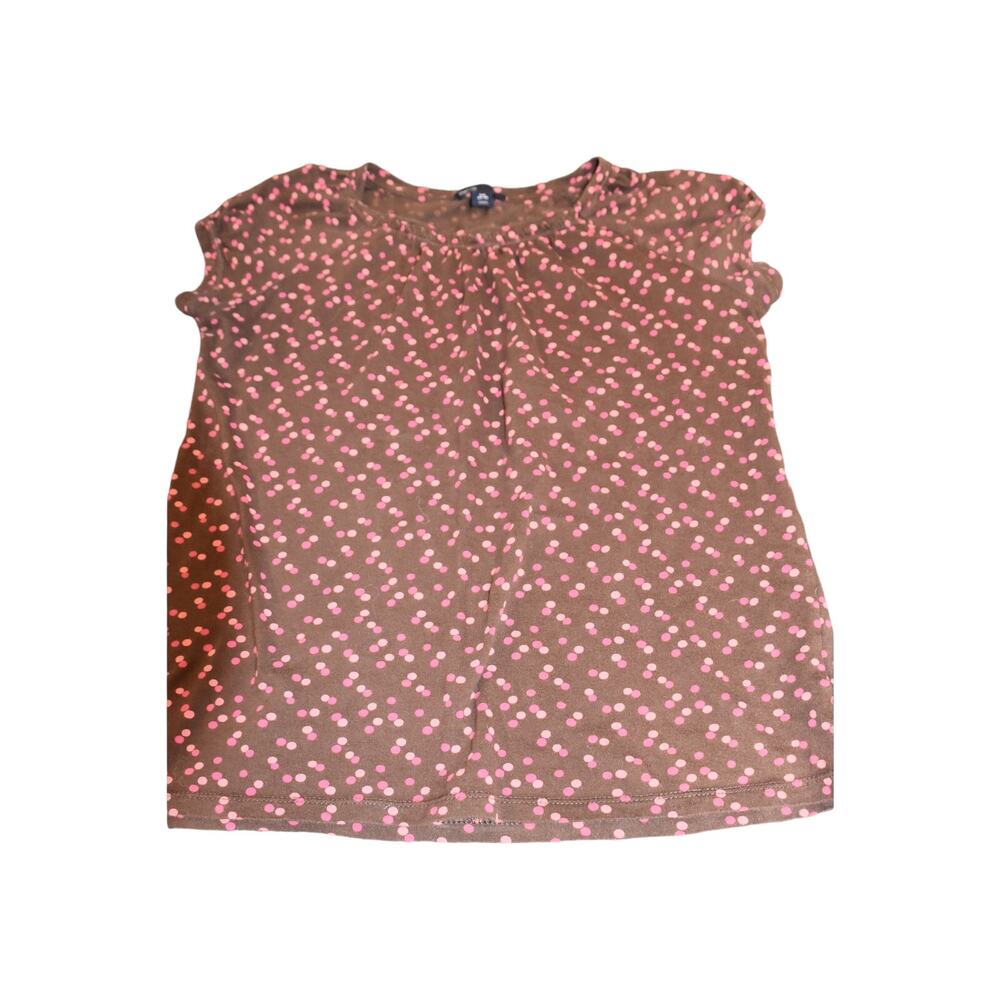 Gap Kids, Cap Sleeve Baby Doll Flutter Tee, Brown w/Pink Dots, EGU, XXL 14-16